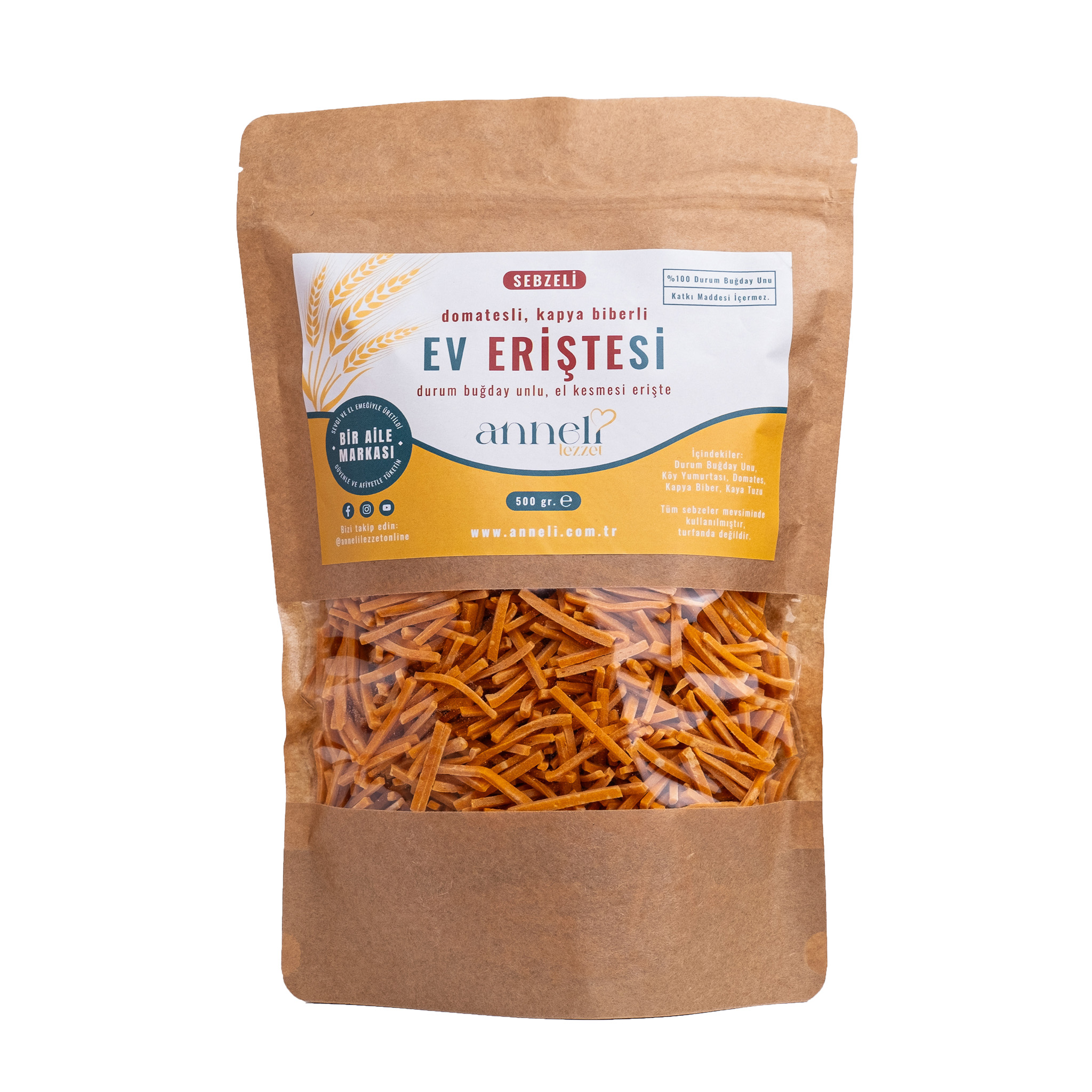 Domatesli ve Kapya Biberli Ev Eriştesi 500gr